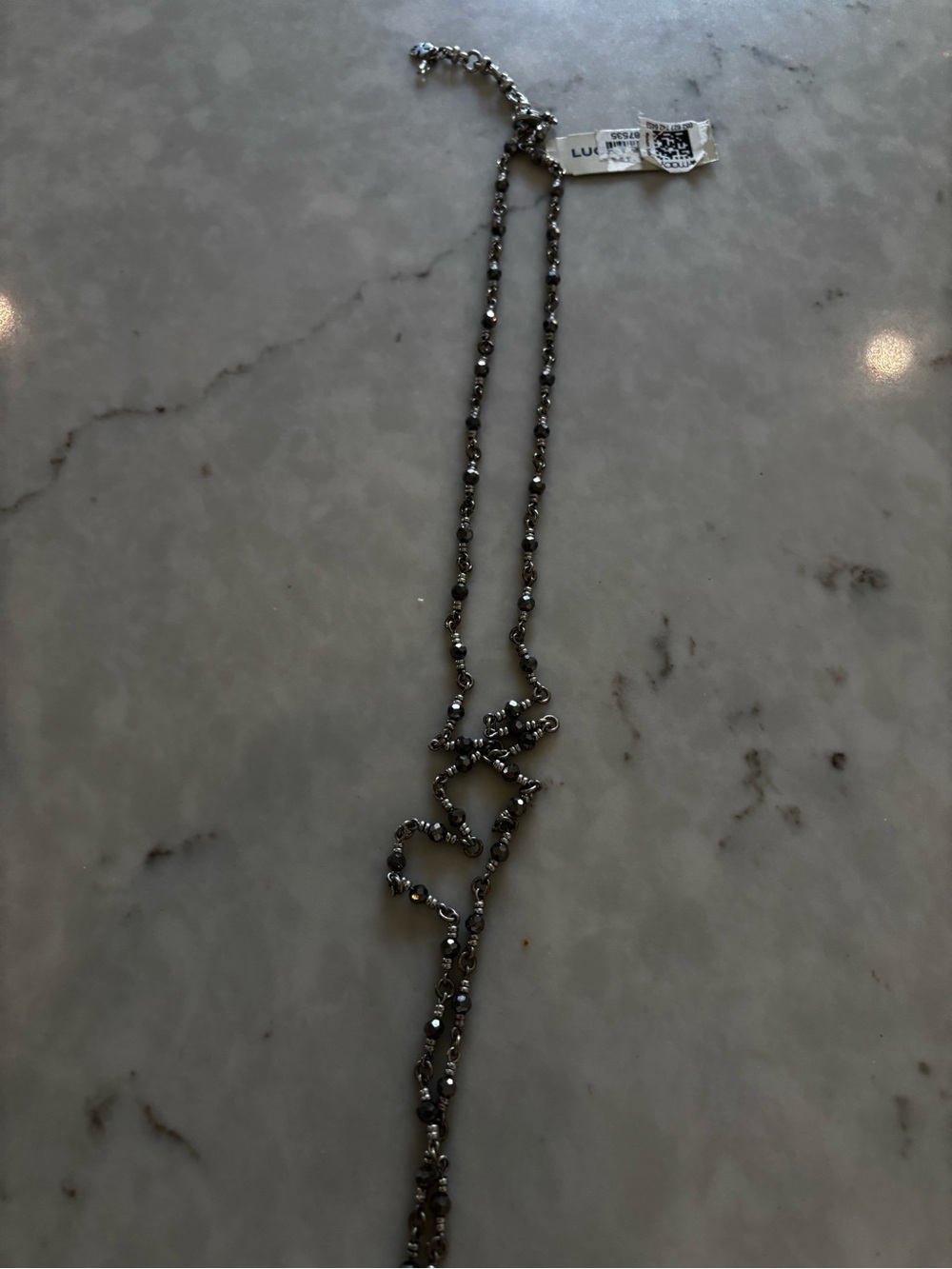 Long Silver Pendant Necklace with Green Stone and Tassel - Picture 5 of 7